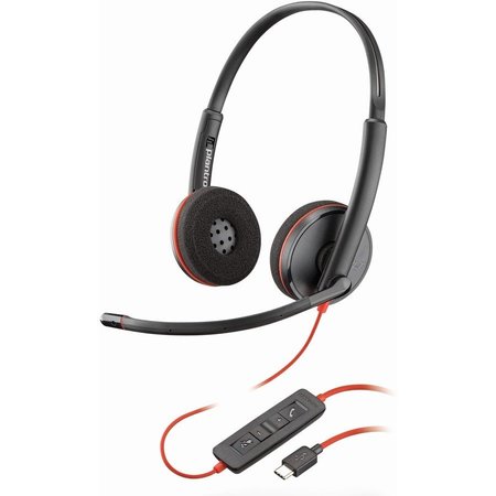 Plantronics Headset, USB-C, Corded, Binaural, Black/Red PLNBLKWIREC3220